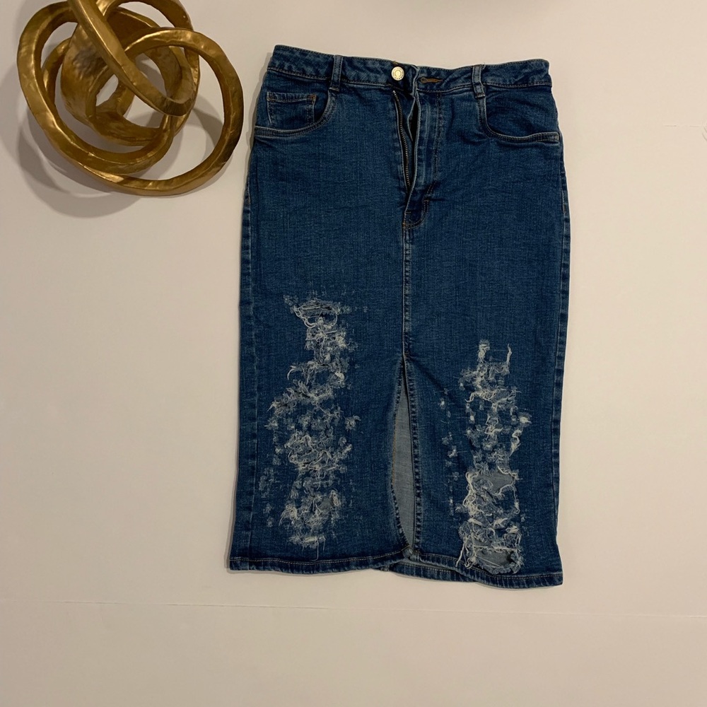 Zara Distressed High Waist Skirt